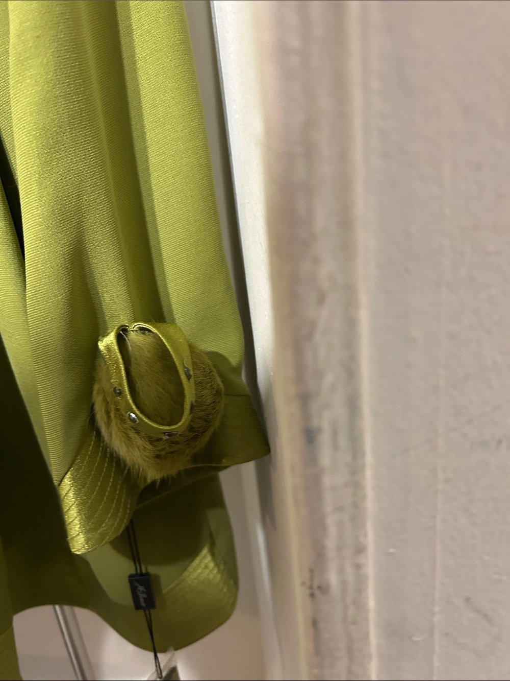 Milano Chartreuse Women's  Set Blazer with Satin Trim and Pom Accents and Skirt - Picture 3 of 10